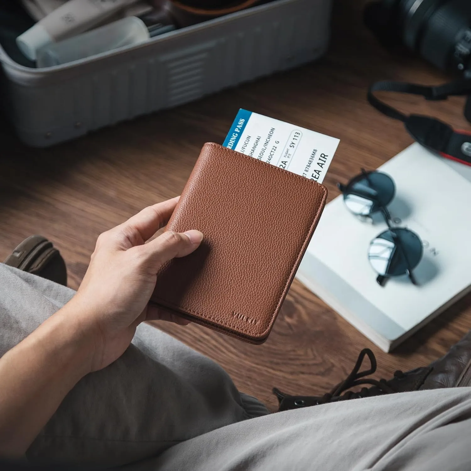 VULKIT Passport Holder Magnetic Closure RFID Blocking Travel Wallet Passport Book Cover Boarding Pass Holder Travel Essentials