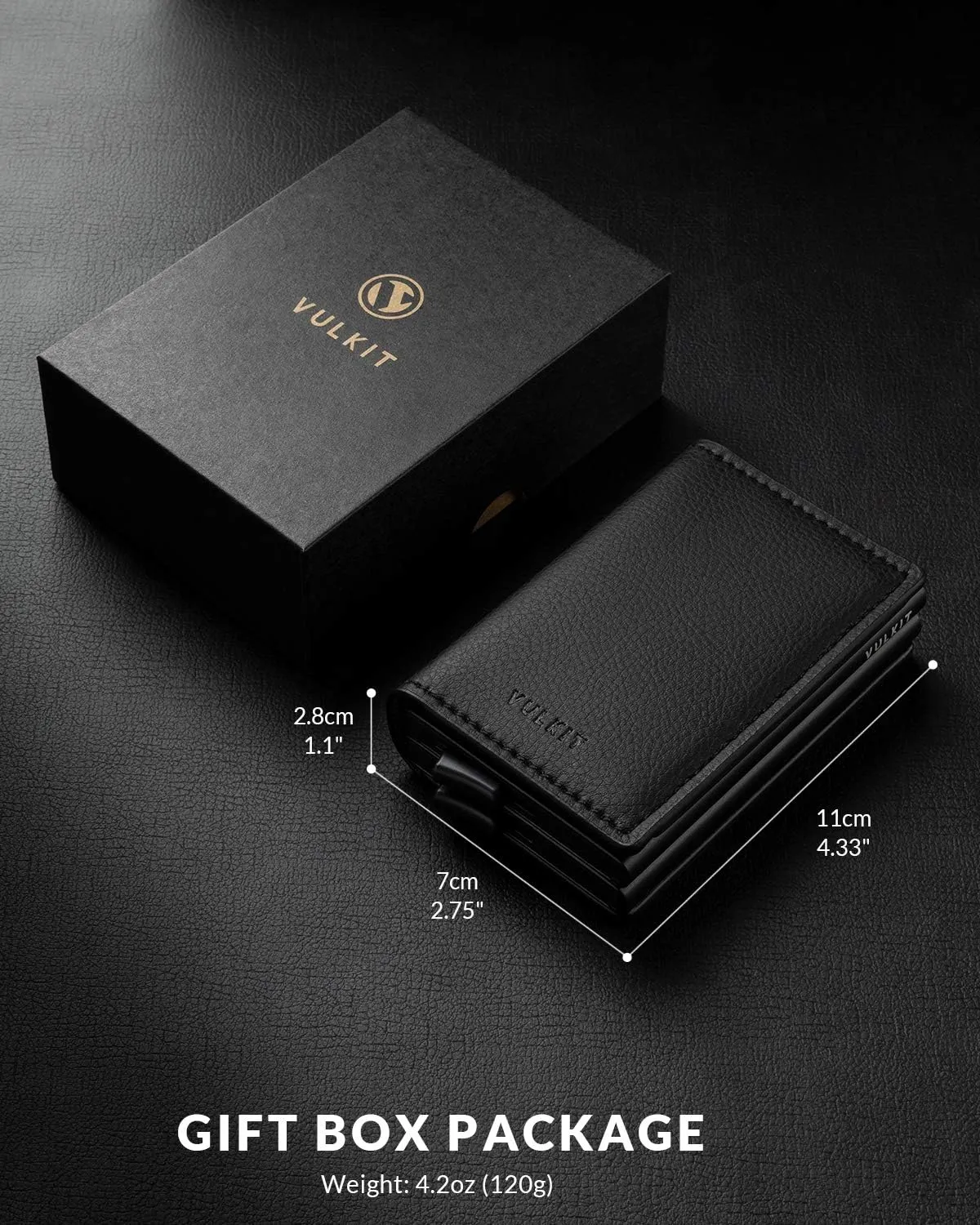 VULKIT Pop Up Wallet Automatic Leather Slim Credit Card Holder RFID Blocking Metal Double Card Case for Men and Women Black