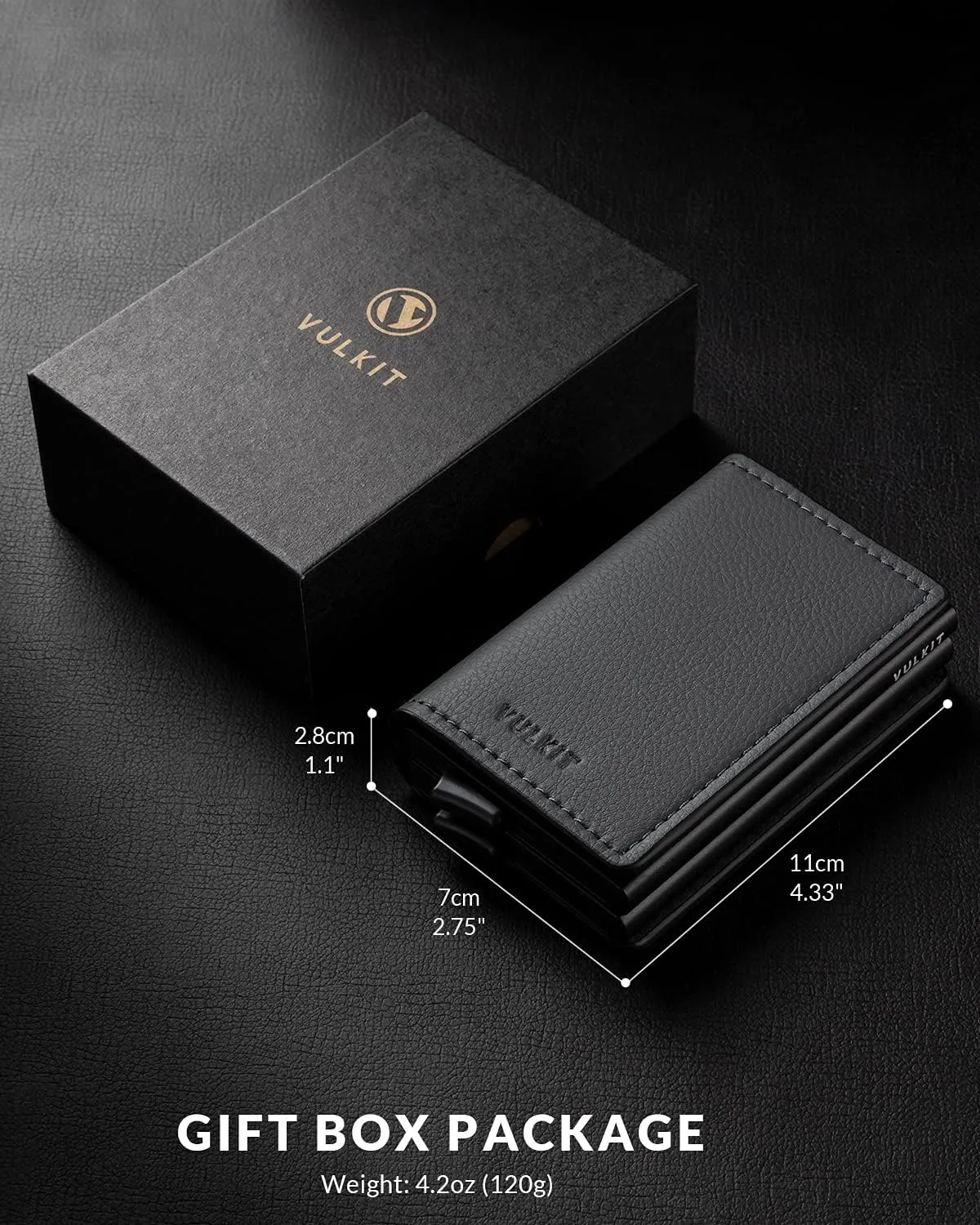 VULKIT Pop Up Wallet Automatic Leather Slim Credit Card Holder RFID Blocking Metal Double Card Case for Men and Women Iron Grey