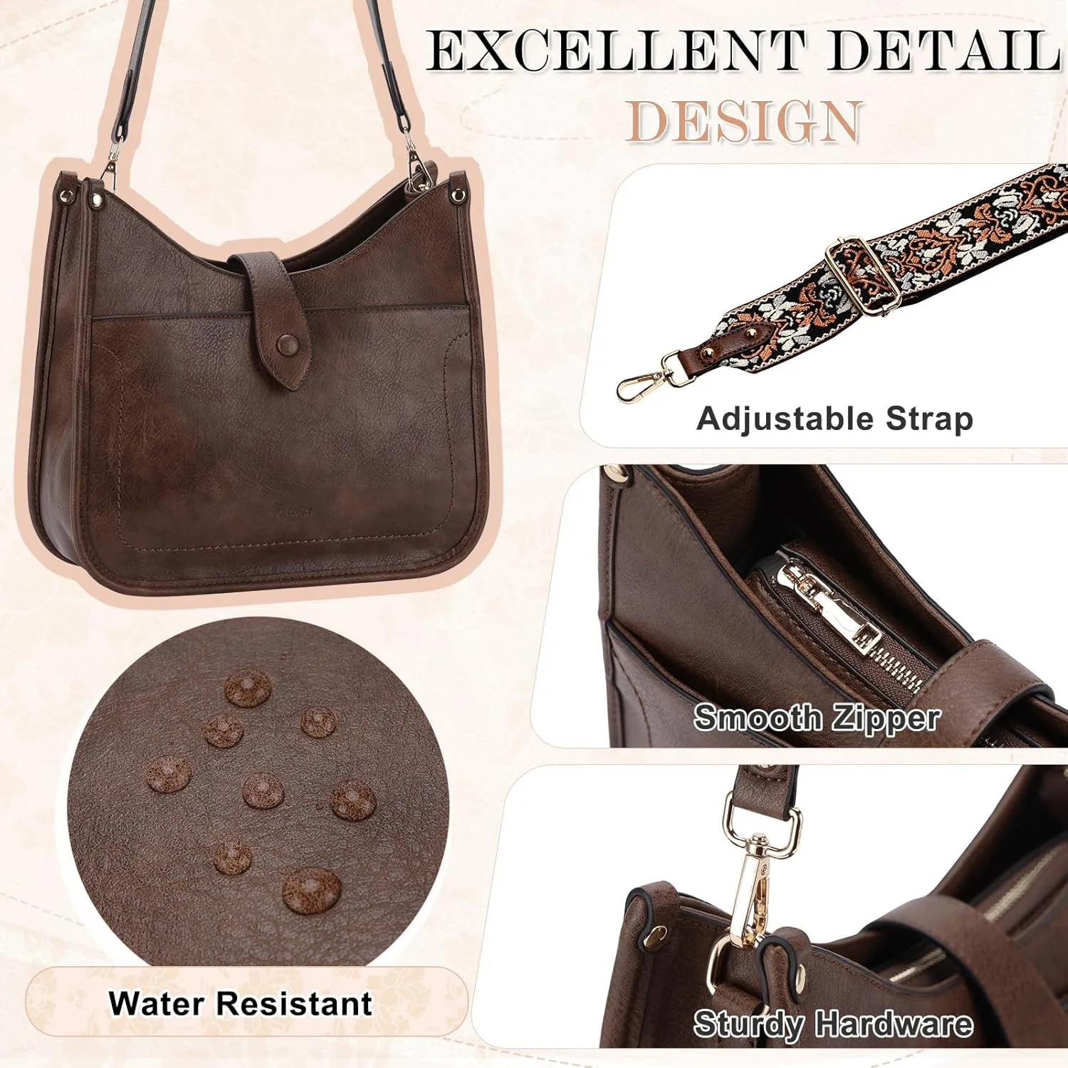 VX VONXURY Crossbody Purses for Women Shoulder Bag with Guitar Strap Trendy Handbag with Zipper and Buckle Closure