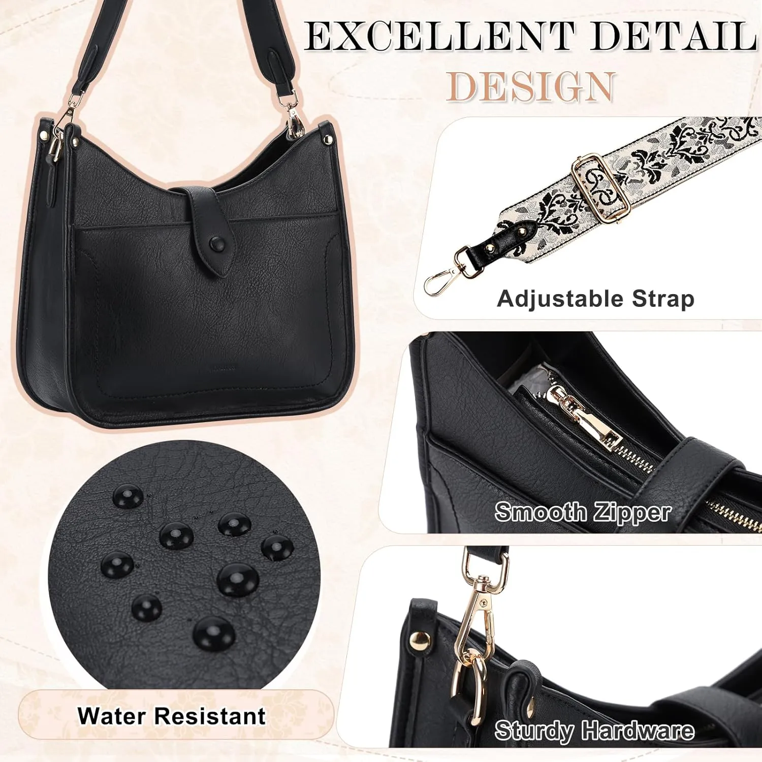 VX VONXURY Crossbody Purses for Women Shoulder Bag with Guitar Strap Trendy Handbag with Zipper and Buckle Closure