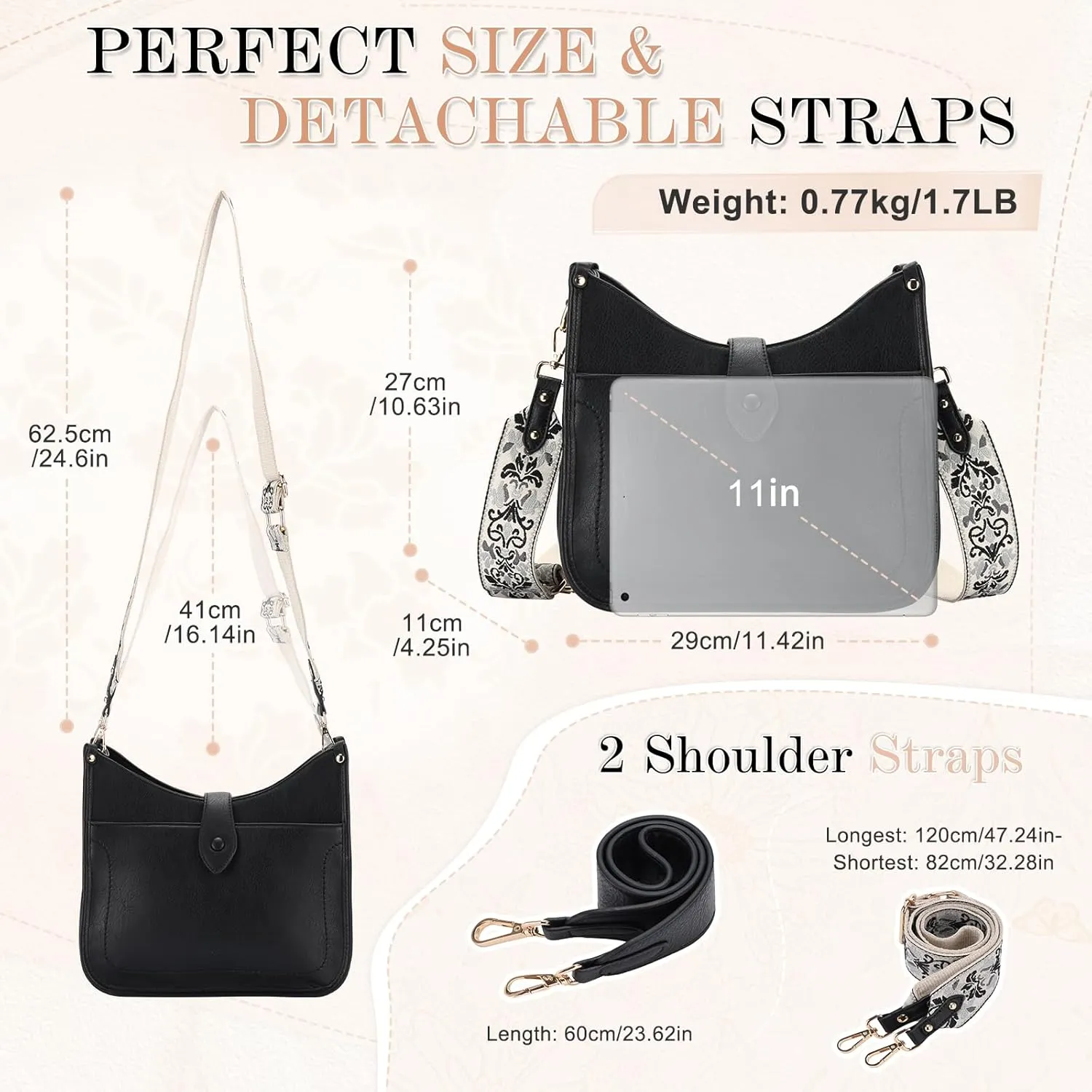 VX VONXURY Crossbody Purses for Women Shoulder Bag with Guitar Strap Trendy Handbag with Zipper and Buckle Closure