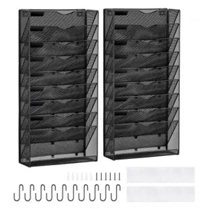 Wall-Mounted File Organizer, 10-Pocket Mesh Rack for Documents, Magazines & Mail - 12.60 x 4.13 x 25.59 in