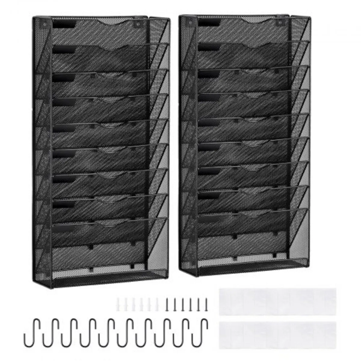 Wall-Mounted File Organizer, 10-Pocket Mesh Rack for Documents, Magazines & Mail - 12.60 x 4.13 x 25.59 in