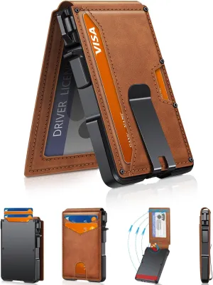 Wallet for Men, Mens Minimalist Wallet 9-13 Cards, Slim Compact Wallet with Money Clip & ID Window, RFID Blocking Smart Pop Up Card Wallet, Metal Aluminum Credit Card Holder Bifold Wallet