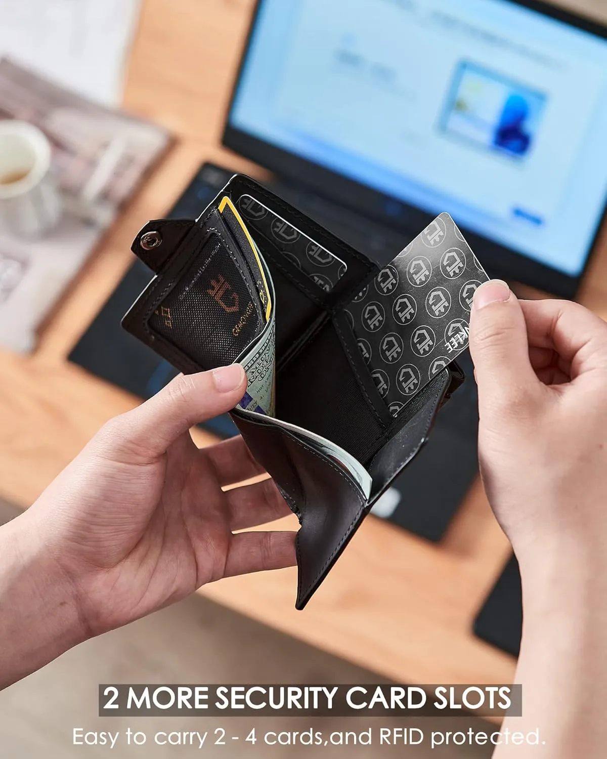 Wallet For Men Pop up Card Wallet RFID Blocking Slim Aluminum Metal Bank Card Holder Case with Business Money Pocket for Credit Cards Notes and Coins (Black)
