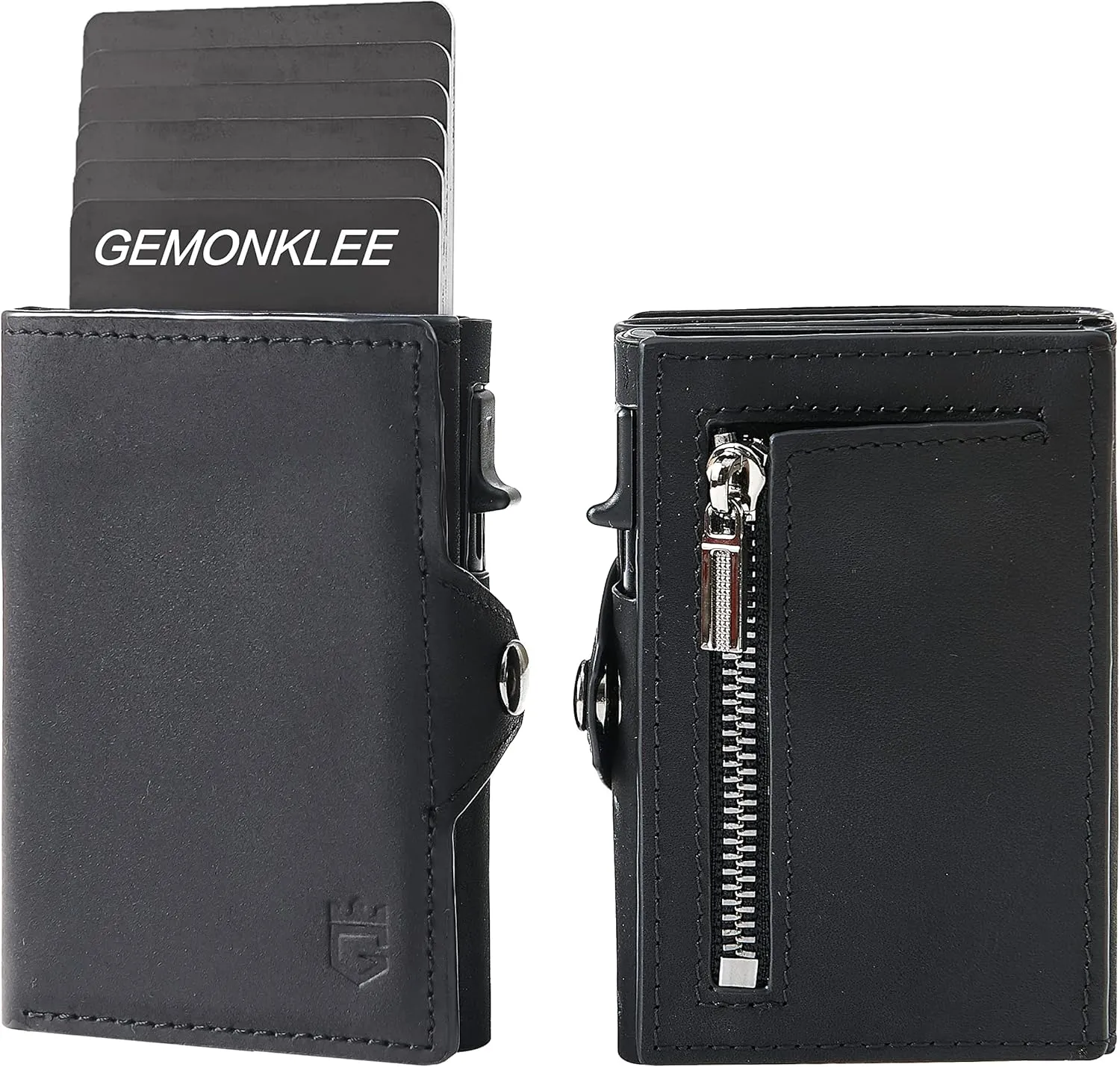 Wallet For Men Pop up Card Wallet RFID Blocking Slim Aluminum Metal Bank Card Holder Case with Business Money Pocket for Credit Cards Notes and Coins (Black)