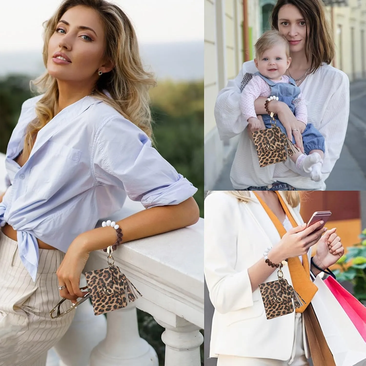 Wallet Keychain Wristlet for Women,Slim RFID Credit Card Holder Purse Tassel Keychain Bangle Key Ring for Men Women