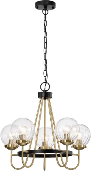 Warehouse of Tiffany INES 21 Inch Clear Globe Glass Chandelier 5 Light, Black