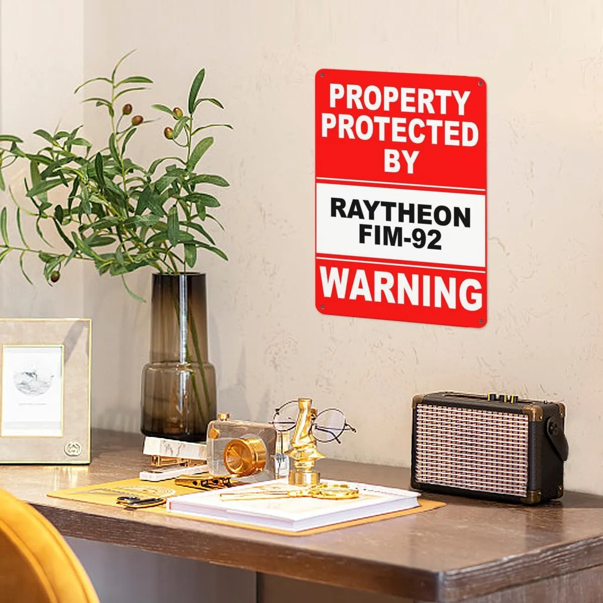 Warning Notice Traffic sign,Property Protected By Raytheon FIM-92 Warning Sign,Aluminum Safety Danger Tin Road Safety Signs For Workplace
