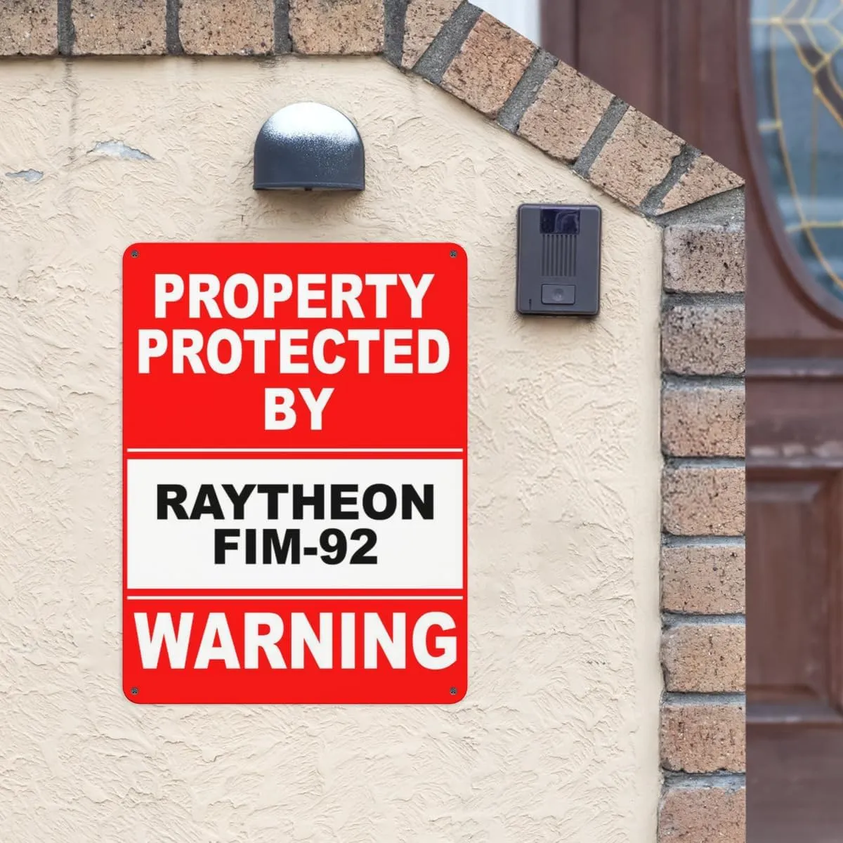 Warning Notice Traffic sign,Property Protected By Raytheon FIM-92 Warning Sign,Aluminum Safety Danger Tin Road Safety Signs For Workplace
