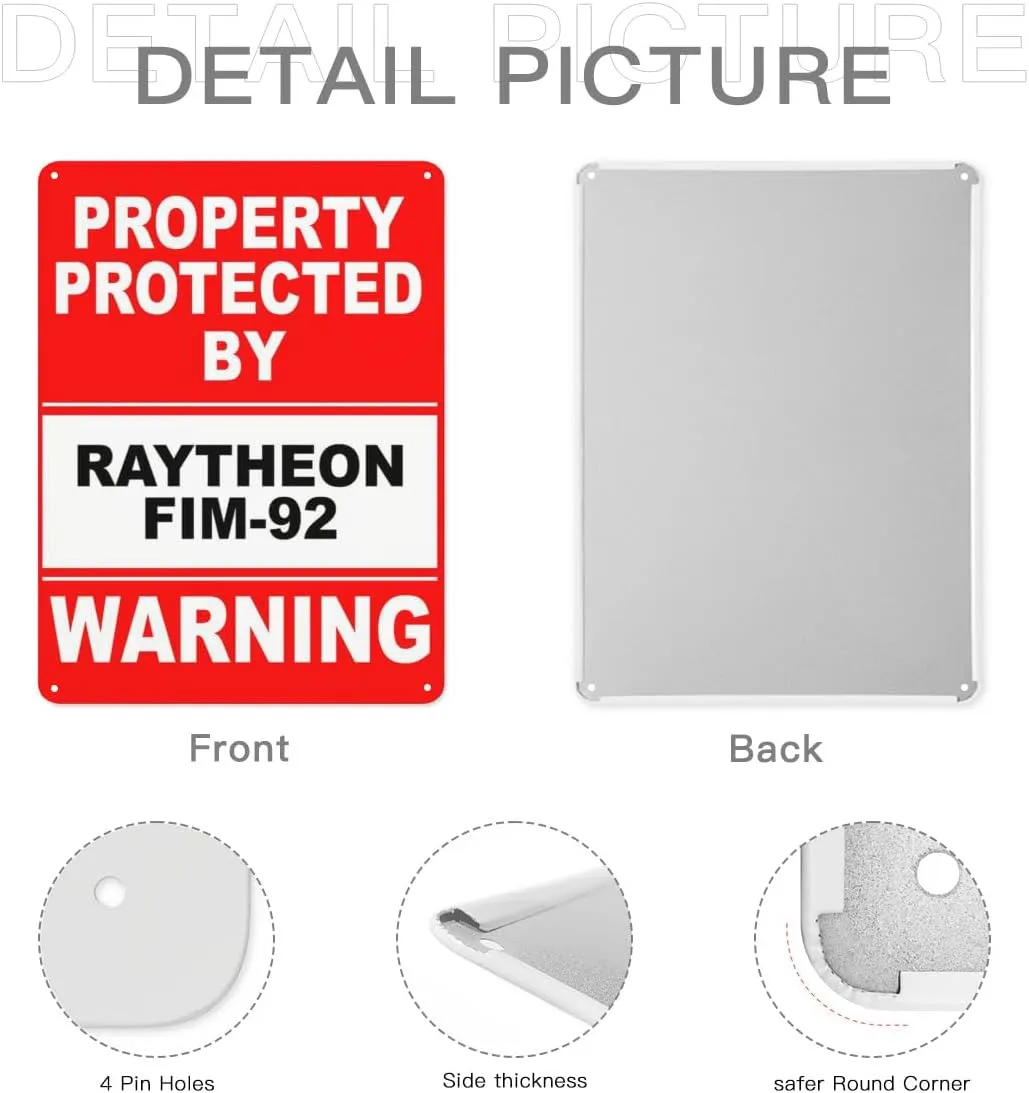 Warning Notice Traffic sign,Property Protected By Raytheon FIM-92 Warning Sign,Aluminum Safety Danger Tin Road Safety Signs For Workplace