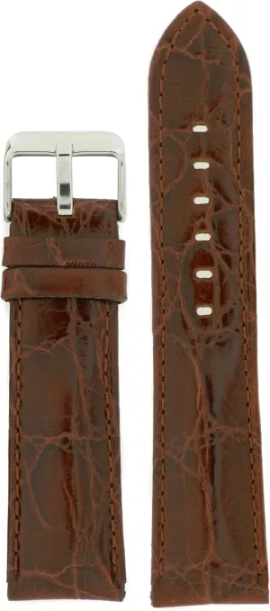 Watch Band Crocodile Grain Leather Comfort Lite Padded Brown 22 millimeters