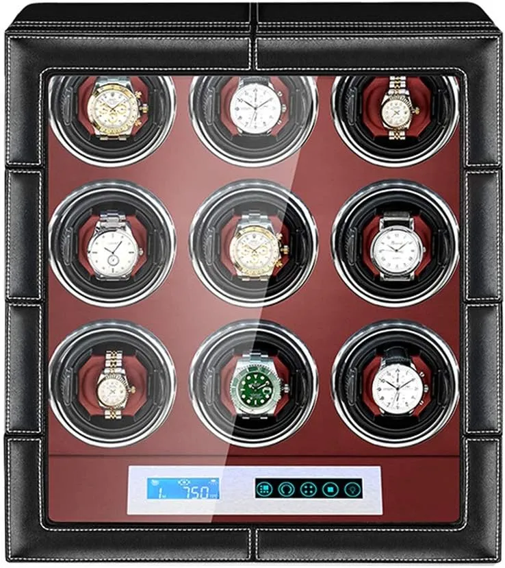 Watch Winder 9 Automatic Watche Winder Retractable Watch Pillow LCD Touch Screen LED Light Leather Exterior Watch Winder Watch Box Watch Storage Gift