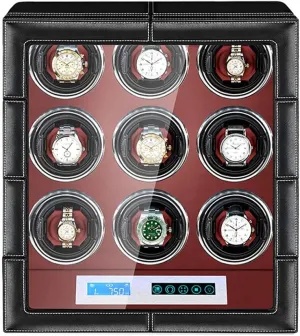 Watch Winder 9 Automatic Watche Winder Retractable Watch Pillow LCD Touch Screen LED Light Leather Exterior Watch Winder Watch Box Watch Storage Gift