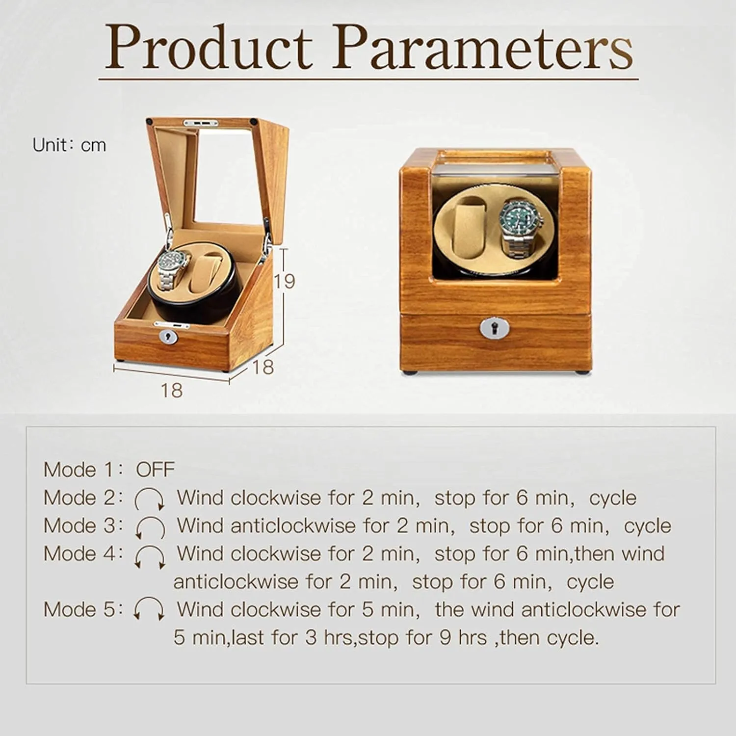 Watch Winder Automatic Watch Winder Solid Wood Double Watch Winder Box for Automatic Watches 4 Rotation Mode Supports USB Charging Silent Motor (A) Watch Winder