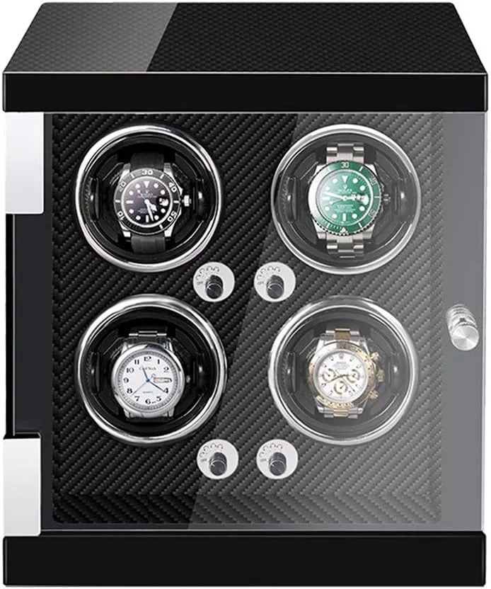 Watch Winder Box for 4 Automatic Watches Flexible Watch Pillows Built-in LED Light Piano Paint Finish Quiet Motor Watch Winder Watch Box Watch Storage Gift