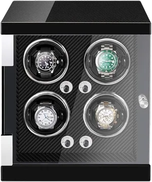 Watch Winder Box for 4 Automatic Watches Flexible Watch Pillows Built-in LED Light Piano Paint Finish Quiet Motor Watch Winder Watch Box Watch Storage Gift