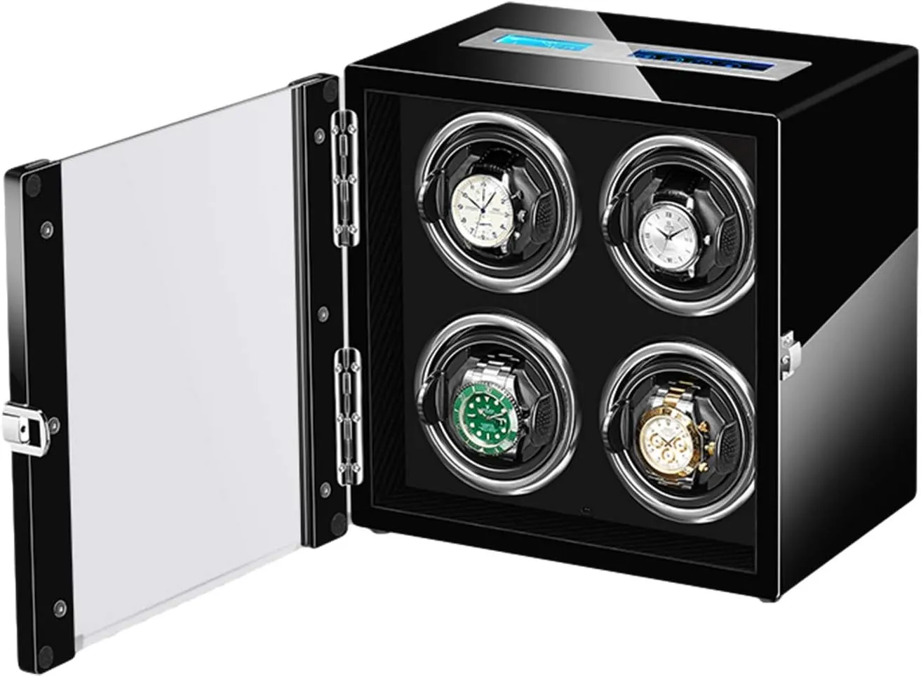 Watch Winder Box for Automatic Watch Adjustable Watch Pillows LCD Touch Screen Built-in LED Light Piano Paint Exterior Watch Winder Box Best Gift
