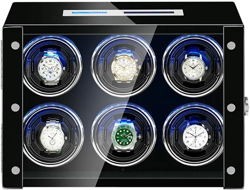 Watch Winder Box for Automatic Watch Adjustable Watch Pillows LCD Touch Screen Built-in LED Light Piano Paint Exterior Watch Winder for Automatic Watches