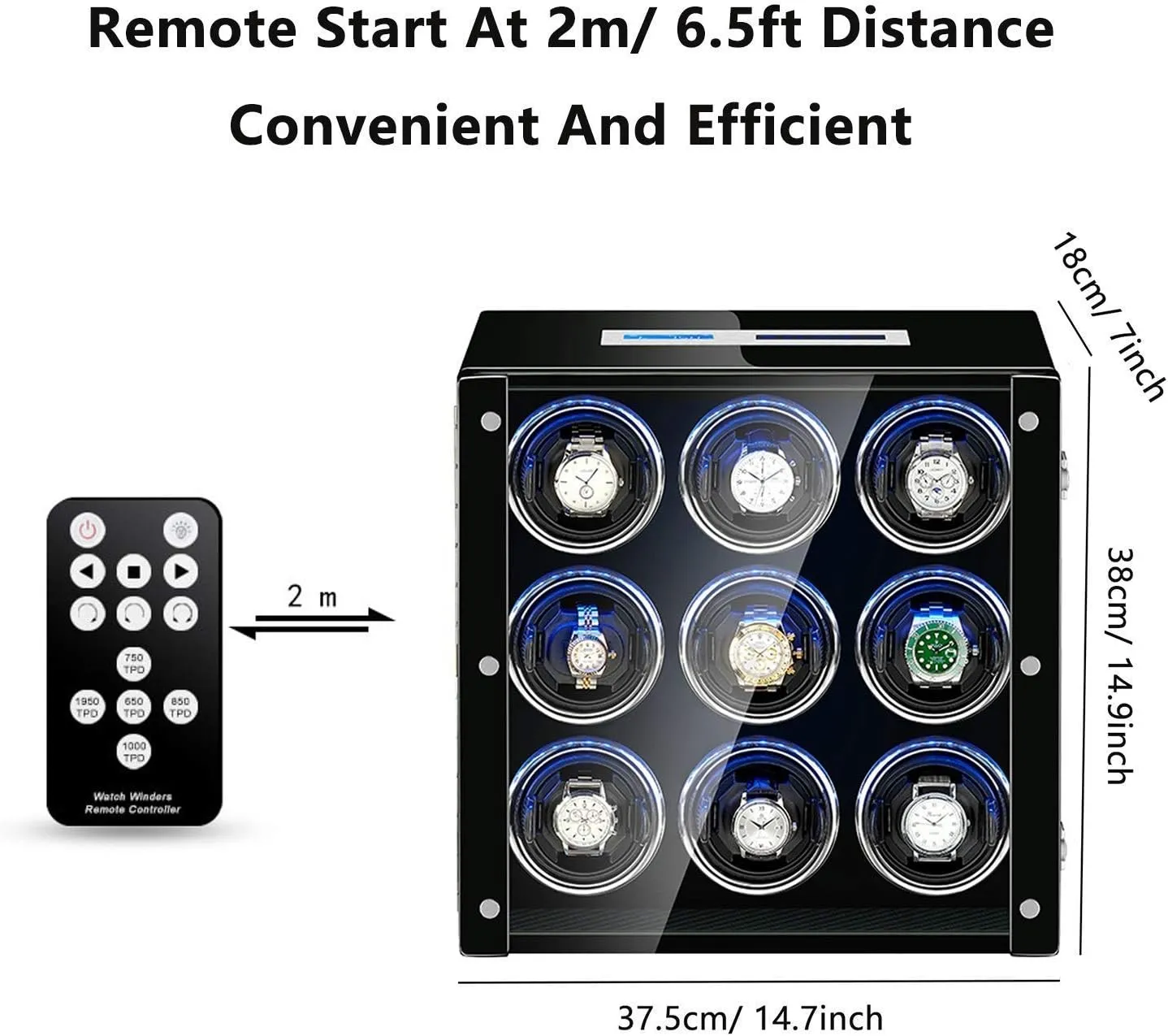 Watch Winder Box for Automatic Watch Adjustable Watch Pillows LCD Touch Screen Built-in Led Light Piano Paint Exterior,2 0