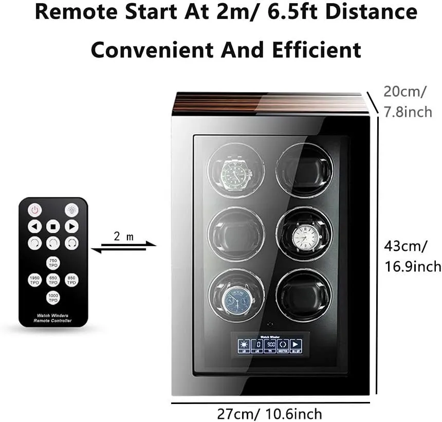 Watch Winder for Automatic Watches LCD Touch Screen Display with Remote Control Wood Shell Piano Finish Quiet Motor Watch Winder for Automatic Watches