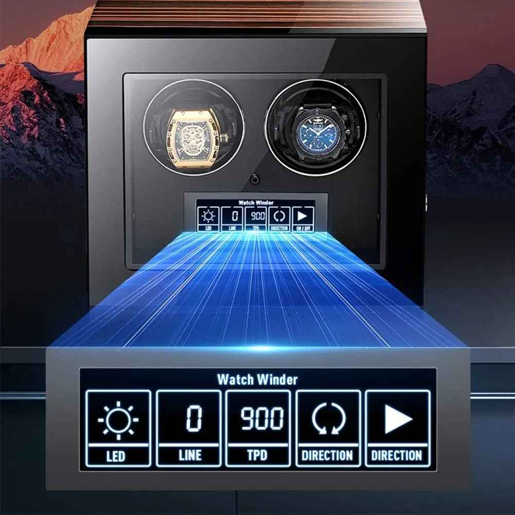 Watch Winder for Automatic Watches LCD Touch Screen Display with Remote Control Wood Shell Piano Finish Quiet Motor Watch Winder for Automatic Watches