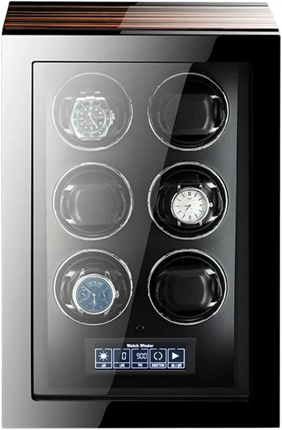 Watch Winder for Automatic Watches LCD Touch Screen Display with Remote Control Wood Shell Piano Finish Quiet Motor Watch Winder for Automatic Watches
