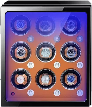Watch Winder for Automatic Watches with Super Quiet Japanese Motor for 2 3 4 6 9 Watch Storage Display Box with LED Lights Luxury Mechanical Watch Storage Case (Color : Brown, Size : 9 0)
