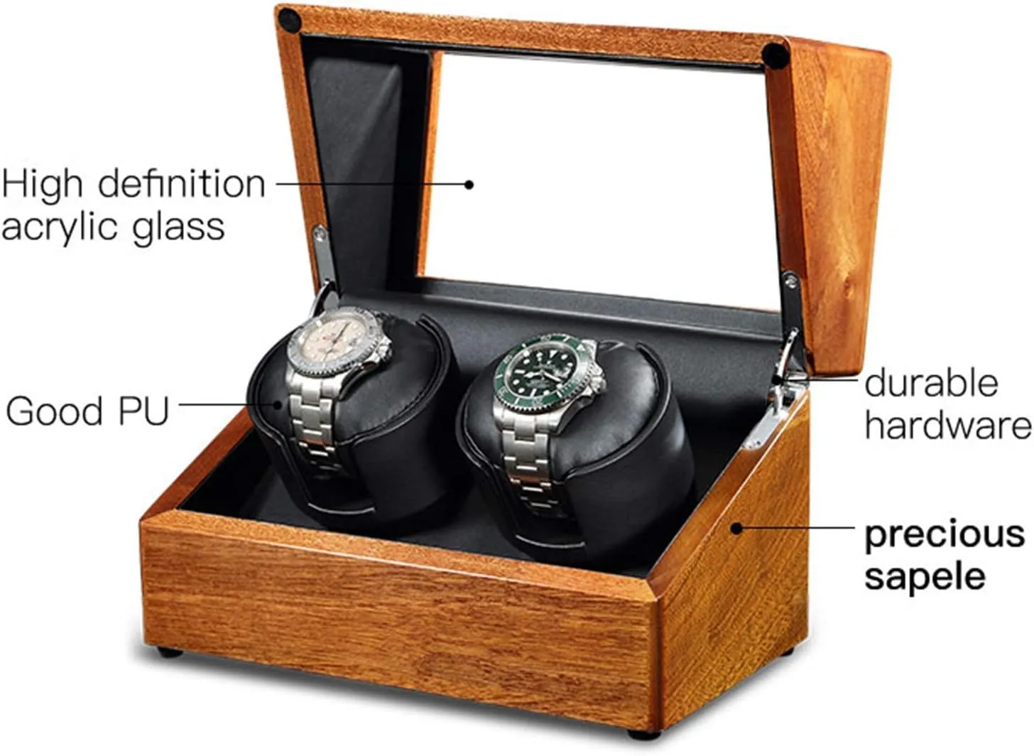 Watch Winder Solid Wood Automatic Double Watch Winder Watches Storage Box 4 Rotation Mode Power Supply Quiet Motor,A Watch Winder