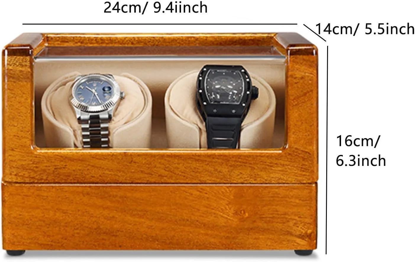 Watch Winder Solid Wood Automatic Double Watch Winder Watches Storage Box 4 Rotation Mode Power Supply Quiet Motor,A Watch Winder