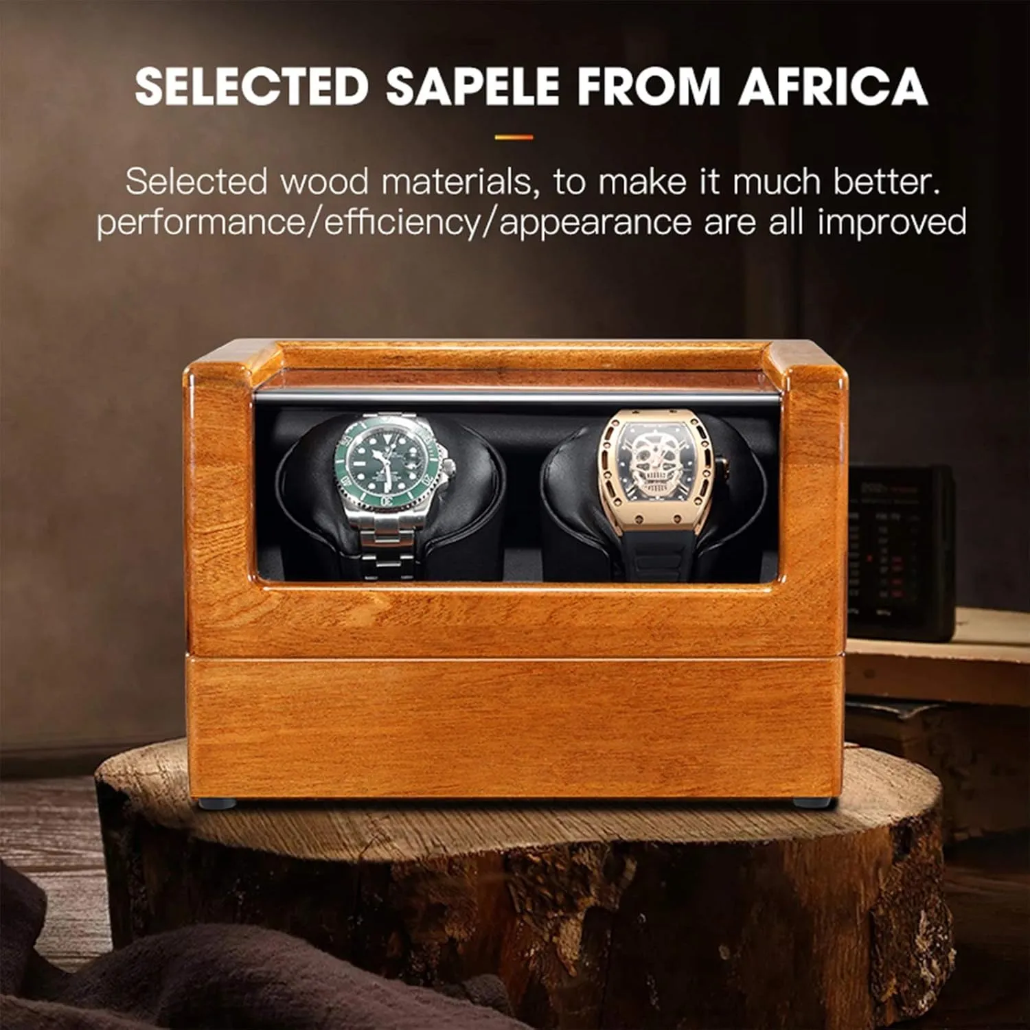Watch Winder Solid Wood Automatic Double Watch Winder Watches Storage Box 4 Rotation Mode Power Supply Quiet Motor,A Watch Winder