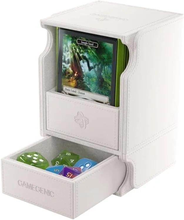 Watchtower 100  XL Convertible Deck Box | Double-Sleeved Card Storage | Card Game Protector | Nexofyber Surface | Holds Up to 100 Cards | White Color | Made by Gamegenic (GGS20121ML)