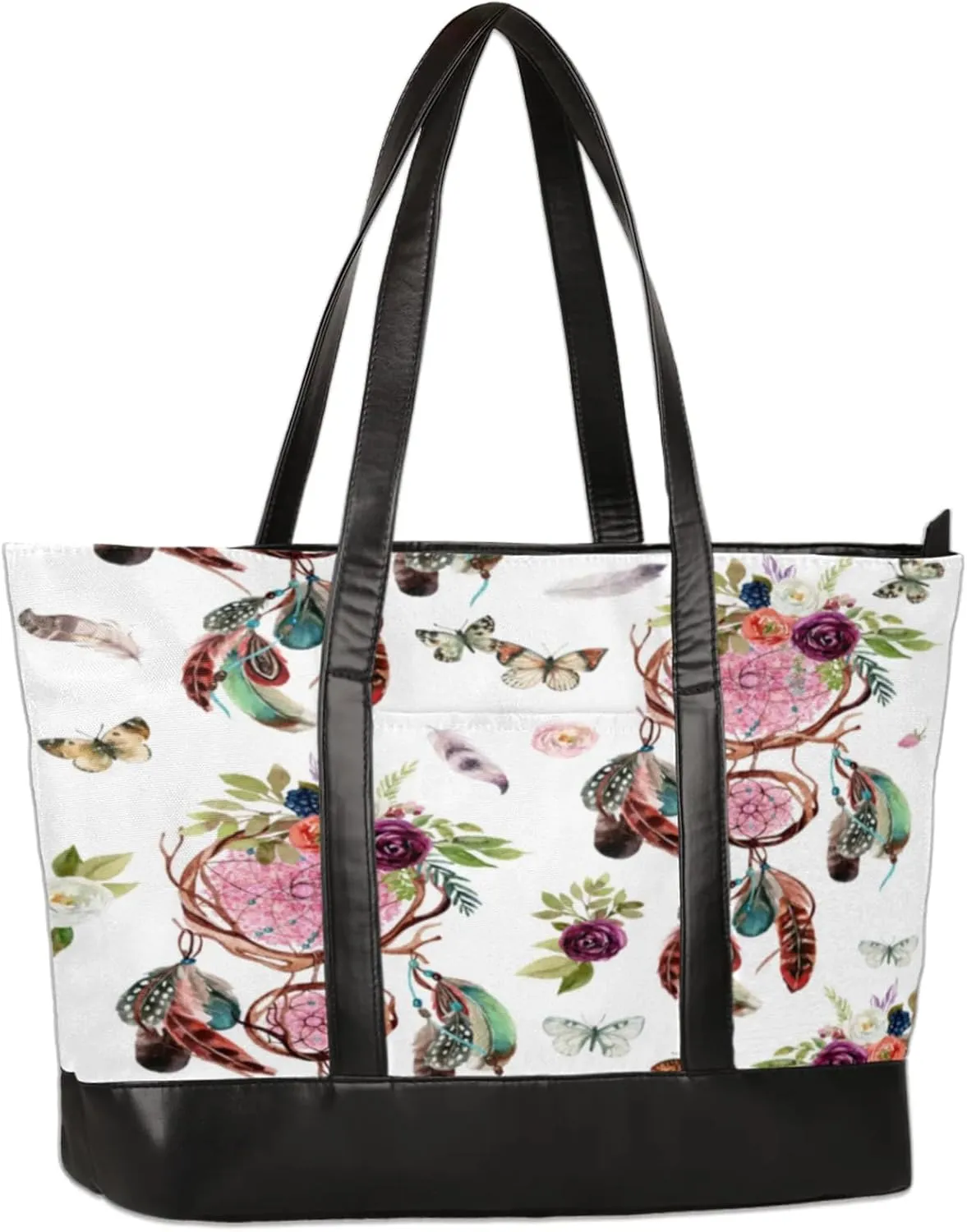 Watercolor Dreamcatcher Butterflies Laptop Tote Bag for Women Lightweight Work Purse with Multiple Compartments Fits 13-15.6 Inch Laptop Tablet Shoulder Bag for Office Travel Daily Use
