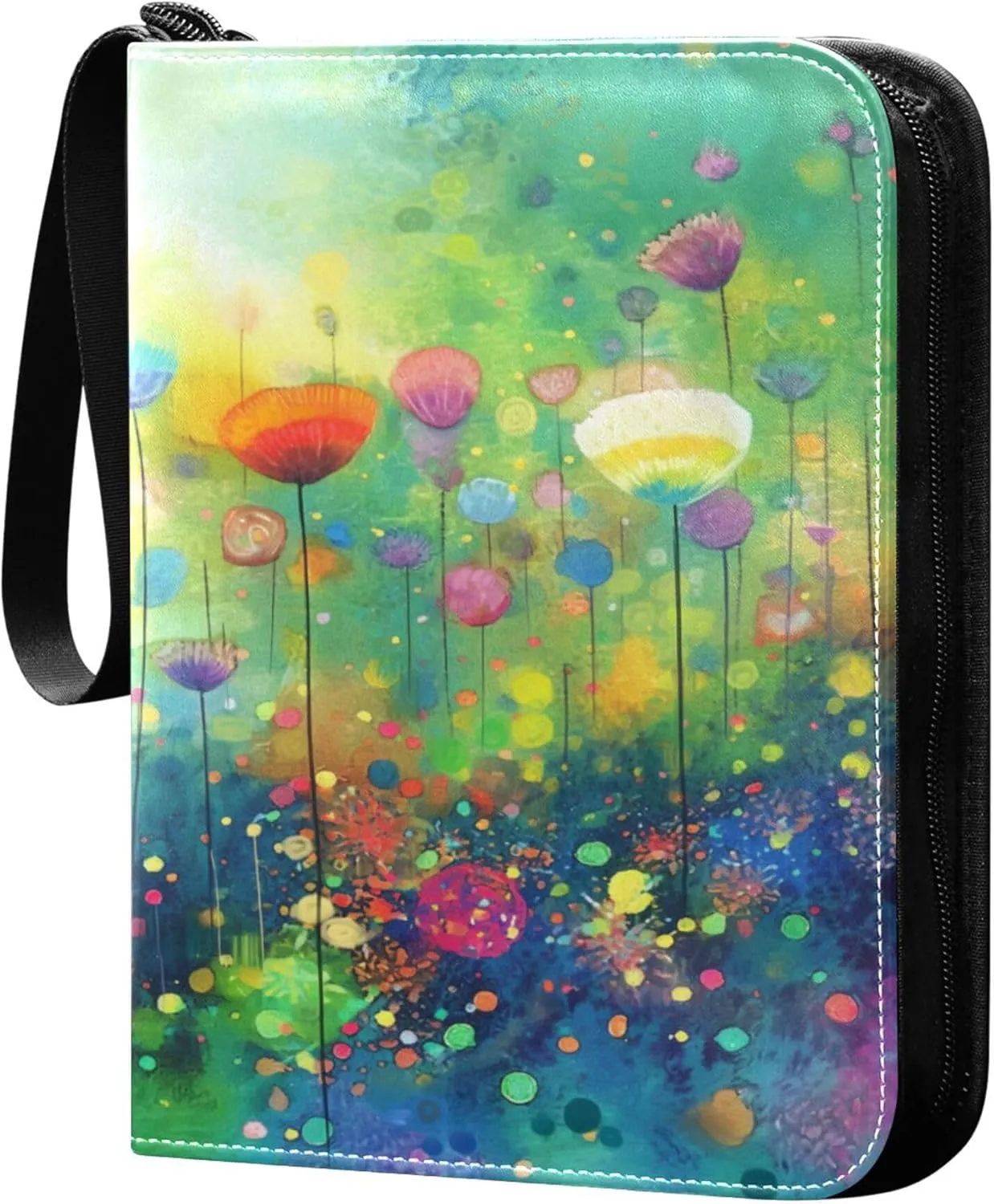 Watercolor Flowers Card Binder 4 Pocket Collectible Trading Card Albums with 50 Sleeves Double Side PU Waterproof 3 Ring for Sports & Game Cards