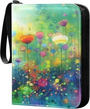 Watercolor Flowers Card Binder 4 Pocket Collectible Trading Card Albums with 50 Sleeves Double Side PU Waterproof 3 Ring for Sports & Game Cards