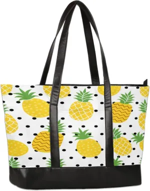 Watercolor Pineapple Polka Dots Laptop Tote Bag for Women Lightweight Work Purse with Multiple Compartments Fits 13-15.6 Inch Laptop Tablet Shoulder Bag for Office Travel Daily Use