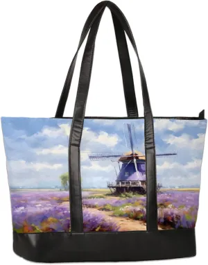 Watercolor Windmill Flower Field Laptop Tote Bag for Women Lightweight Work Purse with Multiple Compartments Fits 13-15.6 Inch Laptop Tablet Shoulder Bag for Office Travel Daily Use