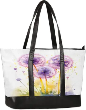 Watercolour Dandelions Laptop Tote Bag for Women Lightweight Work Purse with Multiple Compartments Fits 13-15.6 Inch Laptop Tablet Shoulder Bag for Office Travel Daily Use