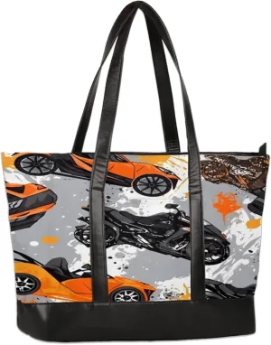 Watercolour Motorbikes Laptop Tote Bag for Women Lightweight Work Purse with Multiple Compartments Fits 13-15.6 Inch Laptop Tablet Shoulder Bag for Office Travel Daily Use