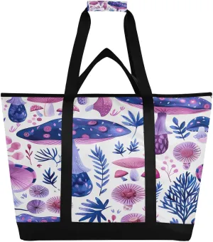 Watercolour Mushroom Reusable Insulated Lunchbox Cooler Bag, Leakproof Kitchen Grocery Bag Collapsible Portable Cooler Tote Bag for Picnic, Camping, Office, Travel