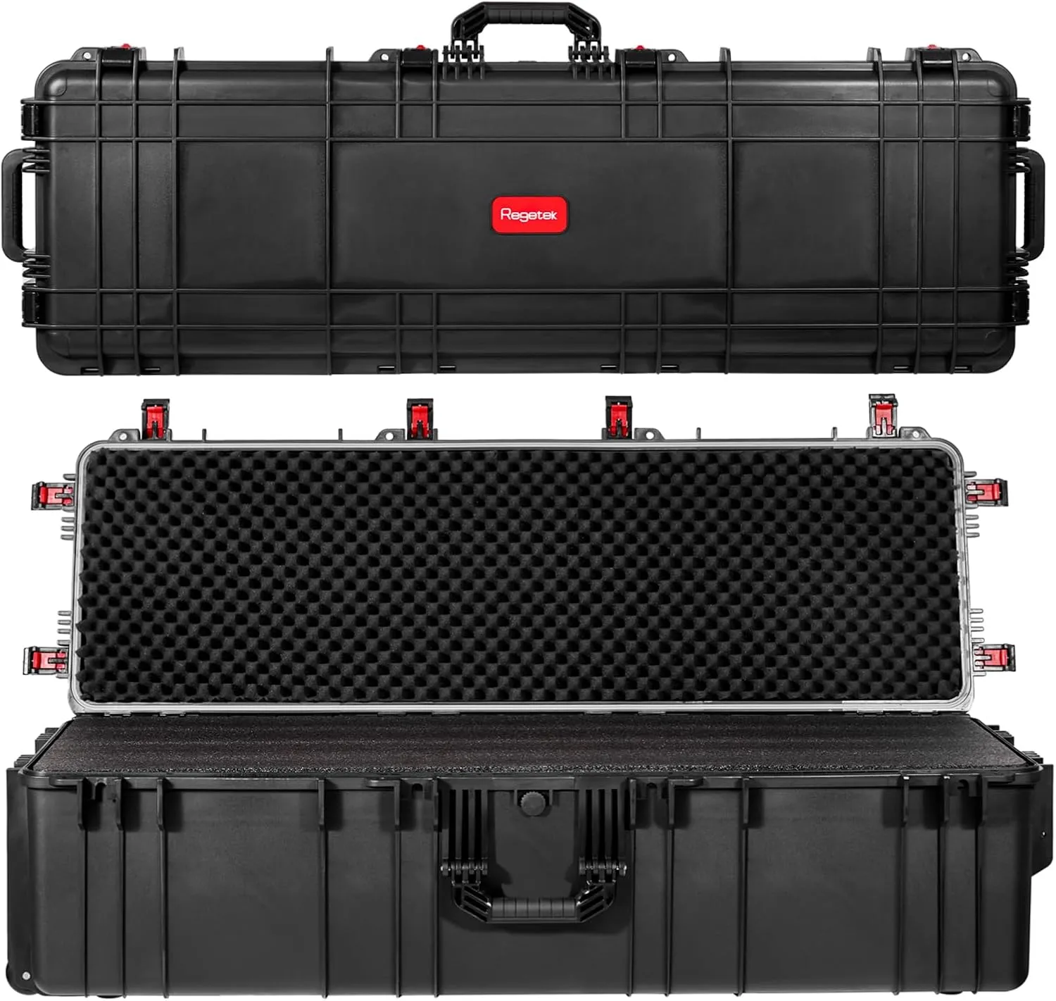 Waterproof Rolling Case 52 x 17x 13 Inch, with Foam/Wheels/ 3 Large Handles for Camera, Tool, Equipment, Crushproof, Lockable, Transport Roller Hard Case, Inner 48.42" x 13.93" x 10.82"