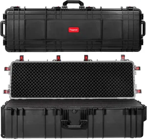 Waterproof Rolling Case 52 x 17x 13 Inch, with Foam/Wheels/ 3 Large Handles for Camera, Tool, Equipment, Crushproof, Lockable, Transport Roller Hard Case, Inner 48.42" x 13.93" x 10.82"