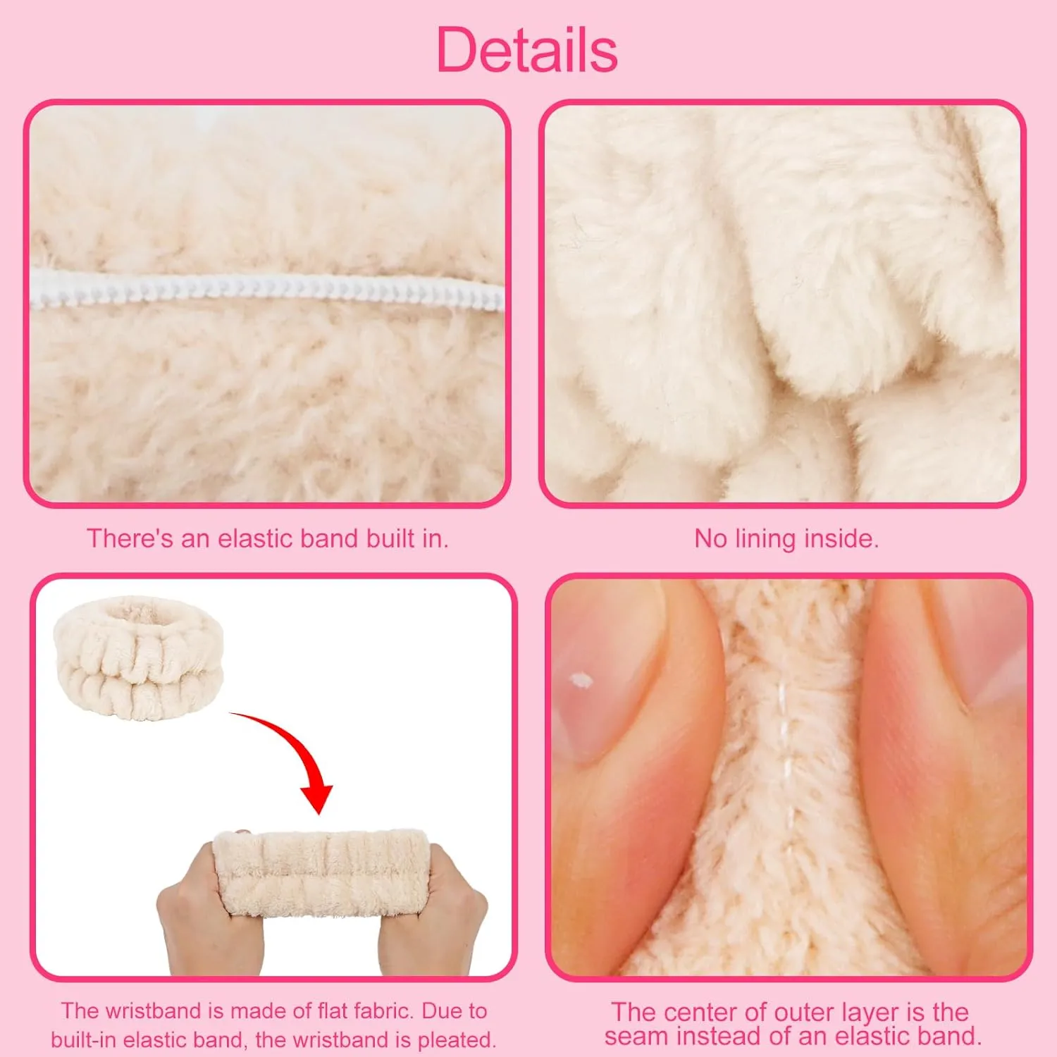 Wecoe White Khaki Spa Headband And Wristband Set Skincare Headband For Washing Face Hair Claw Clips For Thick Hair Cute Puffy Sponge Bubble Makeup Headband Wrist Towels Scrunchies For Women Girls