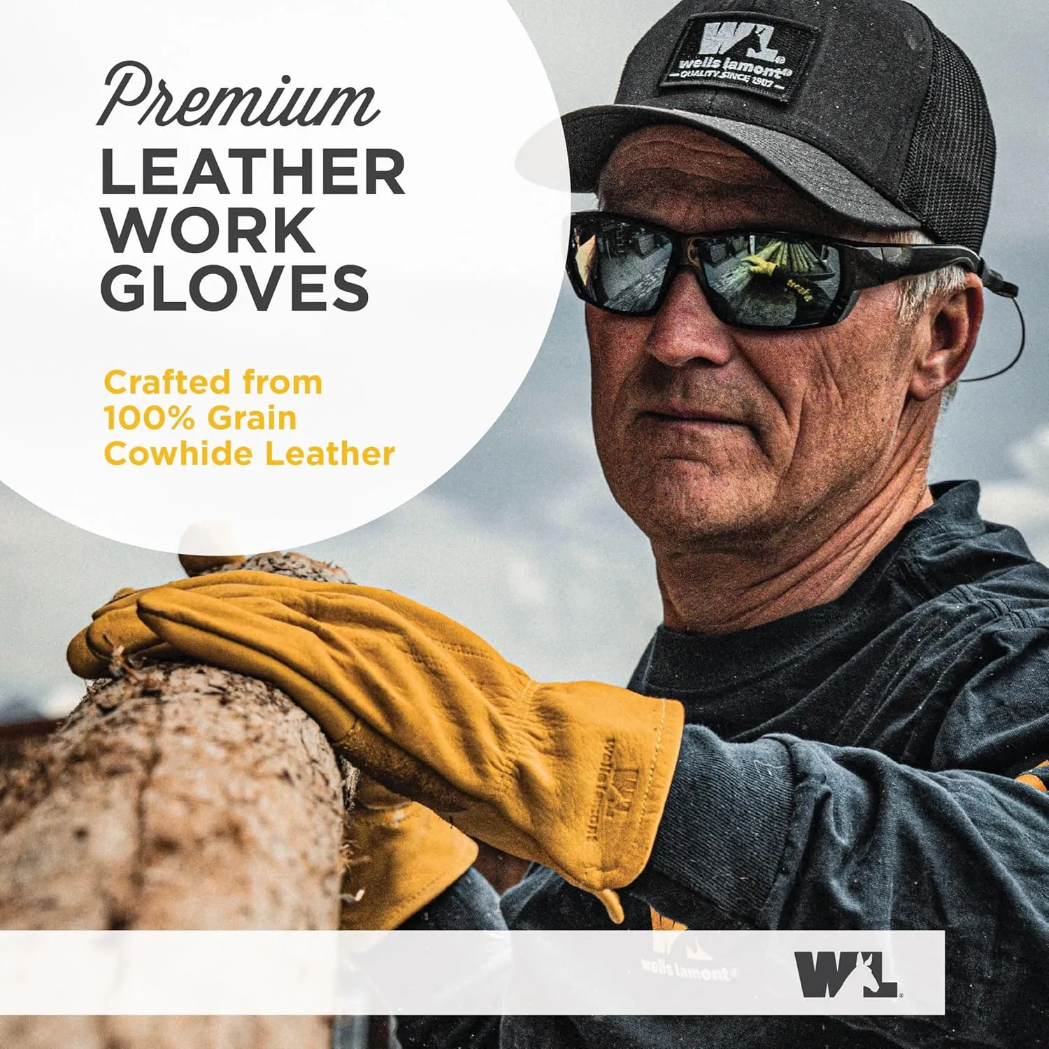 Wells Lamont Leather Work Gloves for Men, Reinforced Cowhide with Palm Patch, Saddletan, Large (1129L)