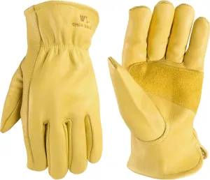 Wells Lamont Leather Work Gloves for Men, Reinforced Cowhide with Palm Patch, Saddletan, Large (1129L)