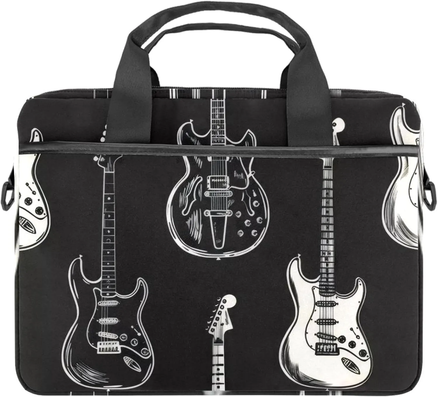 White and Black Electric Acoustic Guitar Collection Laptop Shoulder Bag Slim Computer Briefcase Laptop Sleeve Messenger Case