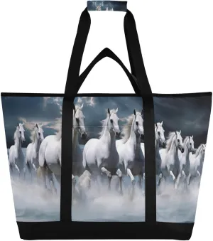White Horse Reusable Insulated Lunchbox Cooler Bag, Leakproof Kitchen Grocery Bag Collapsible Portable Cooler Tote Bag for Picnic, Camping, Office, Travel