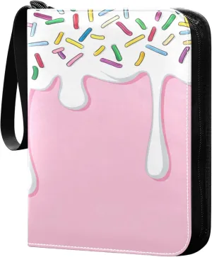 White Icing Dripping Card Binder 4 Pocket Collectible Trading Card Albums with 50 Sleeves Double Side PU Waterproof 3 Ring for Sports & Game Cards