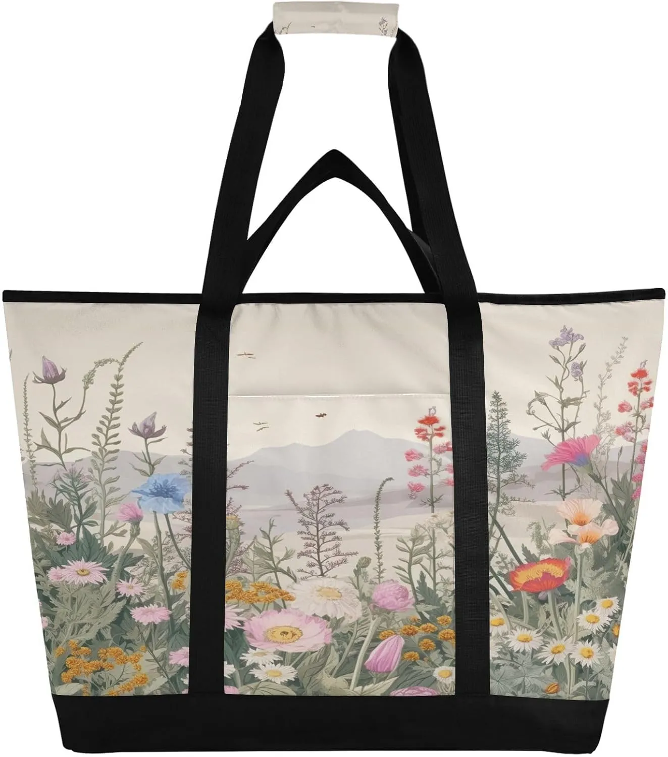 Wild Flowe Reusable Insulated Lunchbox Cooler Bag, Leakproof Kitchen Grocery Bag Collapsible Portable Cooler Tote Bag for Picnic, Camping, Office, Travel